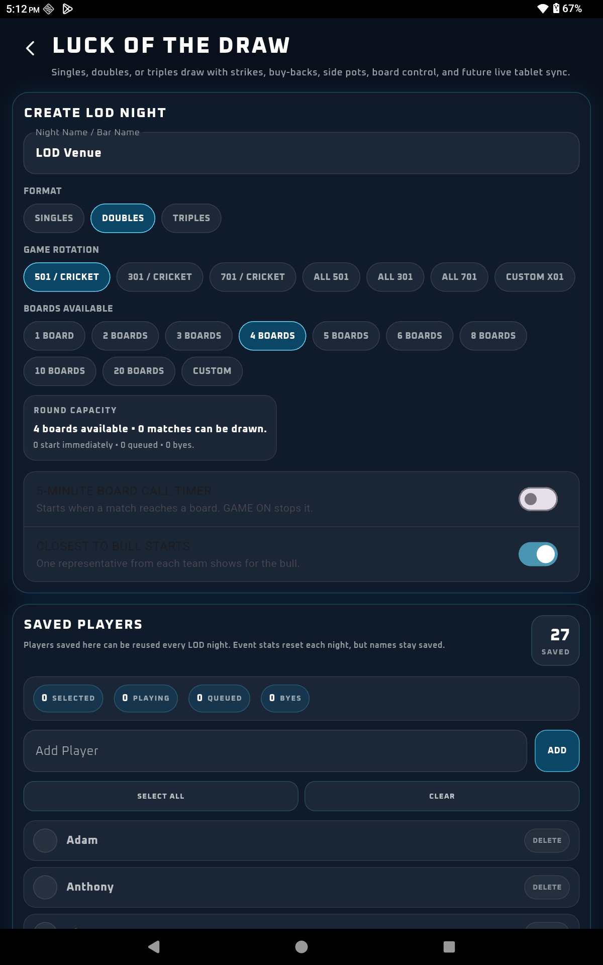 LOD tournament customization